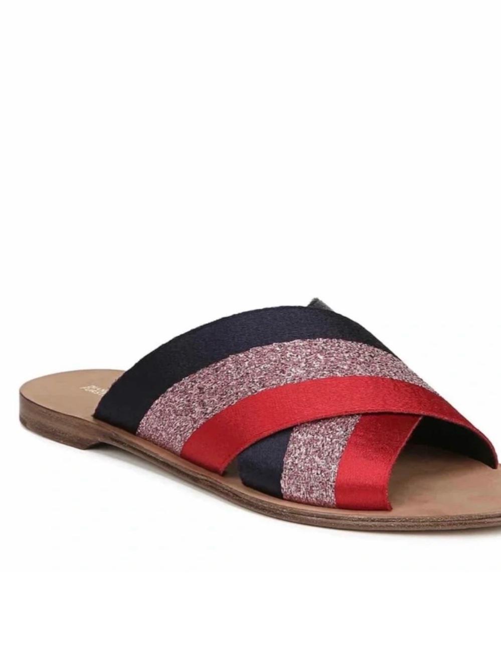 Diane Von Furstenberg Red, Black & Rose Gold Glitter Crossband Slide Sandals - Picture 2 of 5